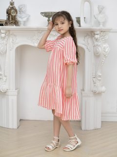 Đầm muslin kẻ hồng phối tầng – Lovekids (7)